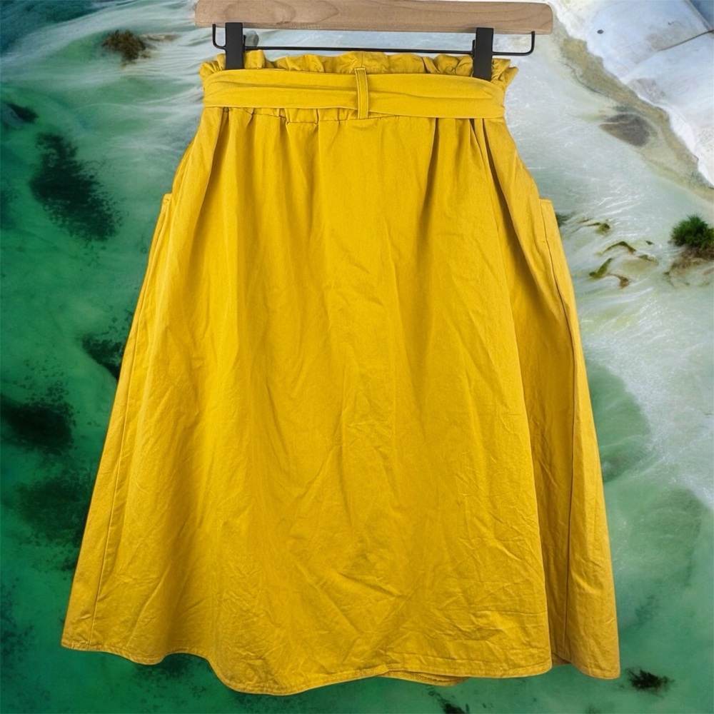 Sadie & Love Yellow Belted Button-Front Women's Midi Skirt W/ Pockets Sz Small - Picture 2 of 8
